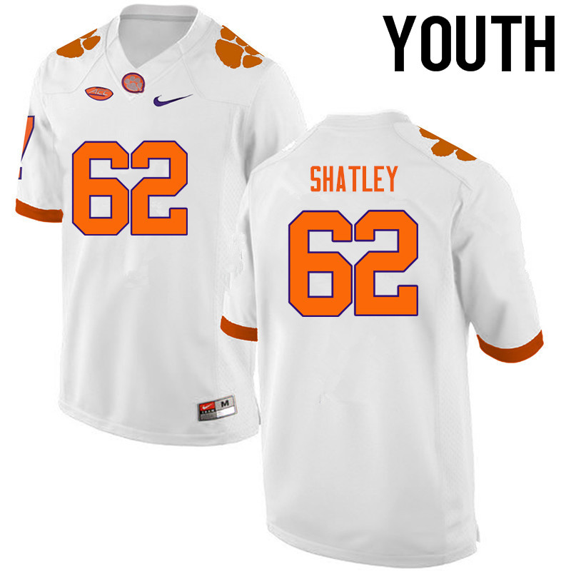 Youth Clemson Tigers #62 Tyler Shatley College Football Jerseys-White